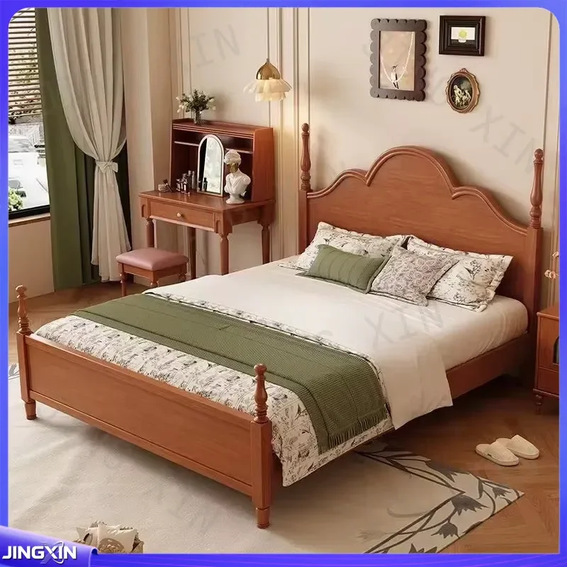 custom for Full Size Bed Frame Solid Wood French Retro American Medieval Style Classical Simplicity Modern Walnut Color High