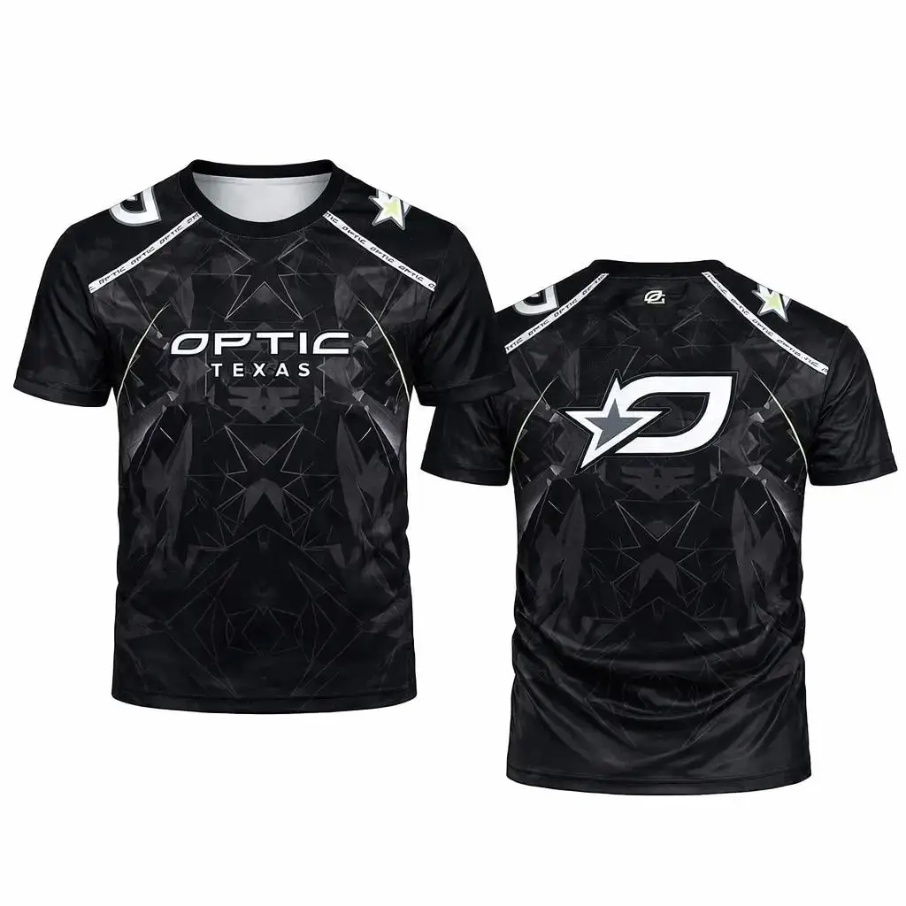 ESports Texas Team Printed Jersey with Geometric Black Stripe Round Neck Game Street Sports T-shirt Exclusively for Fans