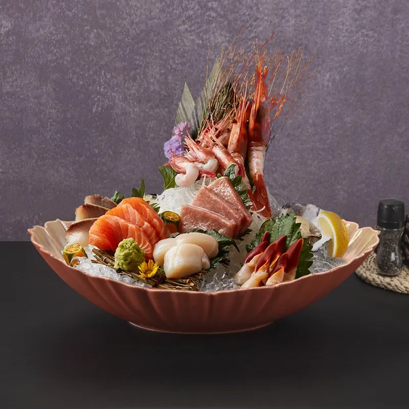 Jingdezhen Ceramic Sashimi Plate Round Seafood Platter for Salmon Lobster Raw Fish Serving Dish Commercial Restaurant
