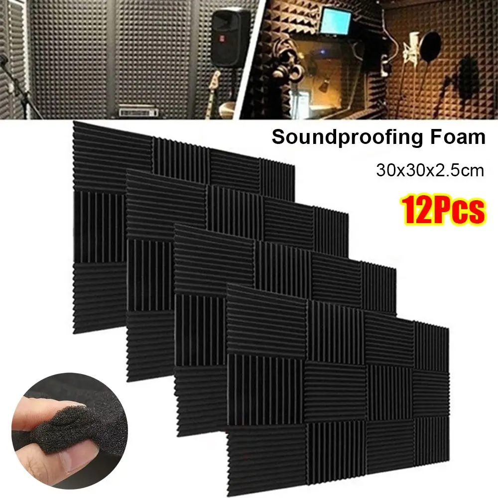 1/12Pcs Sound Insulation Soundproofing Foam Triangular Groove 30x30x2.5cm Acoustic Foam Board Soundproof Studio Wall Panel