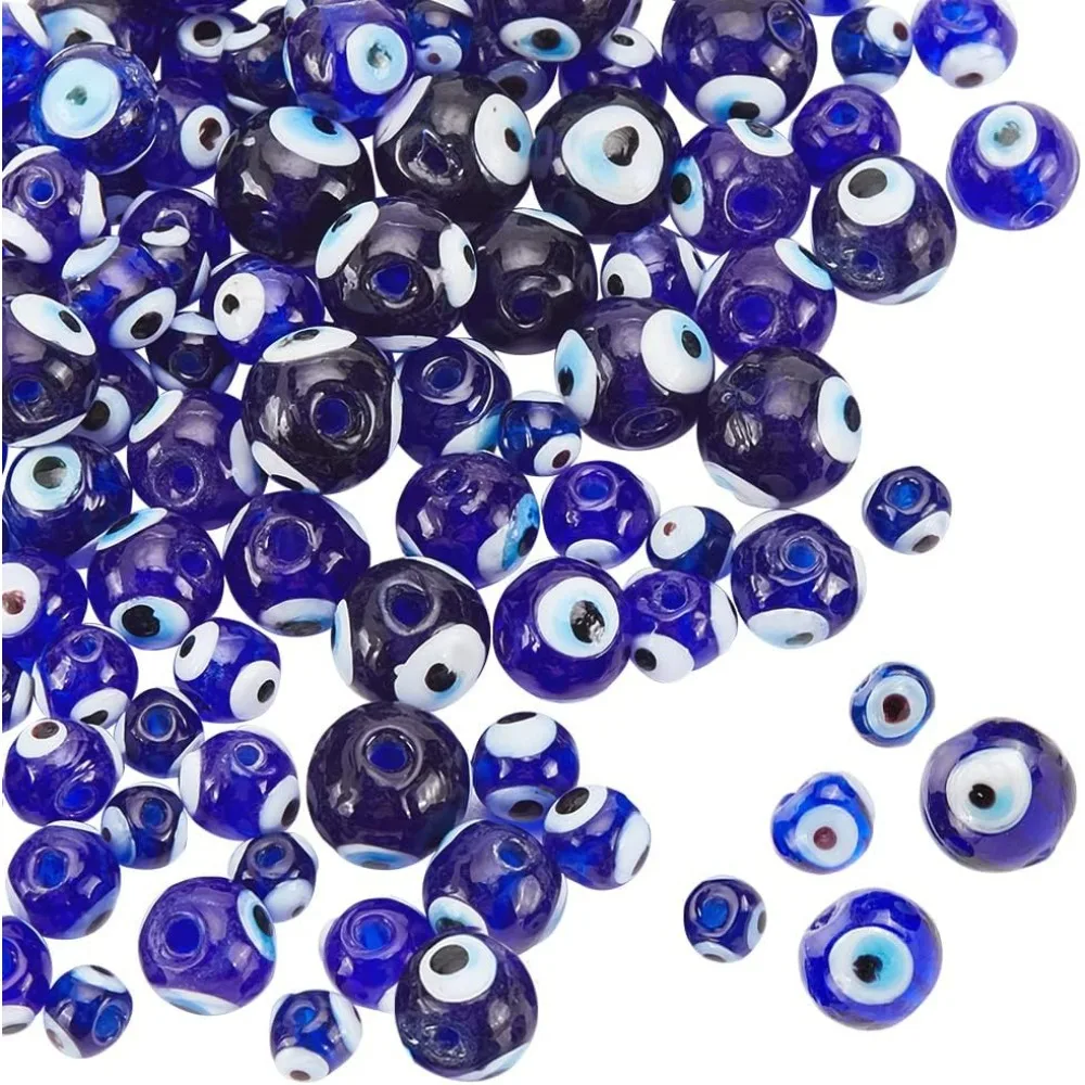 120 Pcs Glass Evil Eye Beads, 6/8/10/12mm Handmade Lampwork Beads Turkish Evil Eye Spacer Beads Round Evil Eye Loose Beads