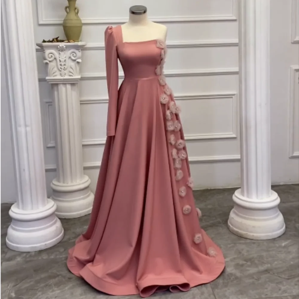 

High Quality Sparkle Exquisite Jersey Draped Flower Party Ball Gown One-shoulder Bespoke Occasion Gown Long Dresses