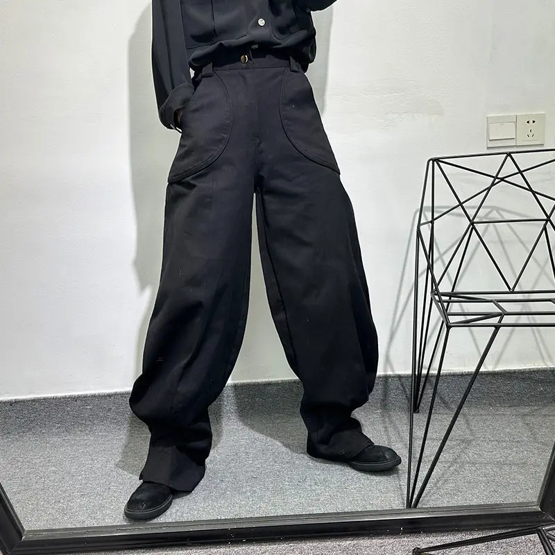 Avant-Garde Design Niche Fashionable Loose Bloomers Workwear Popular High-Grade Dark Ankle-Tied Bell-Bottom Pants
