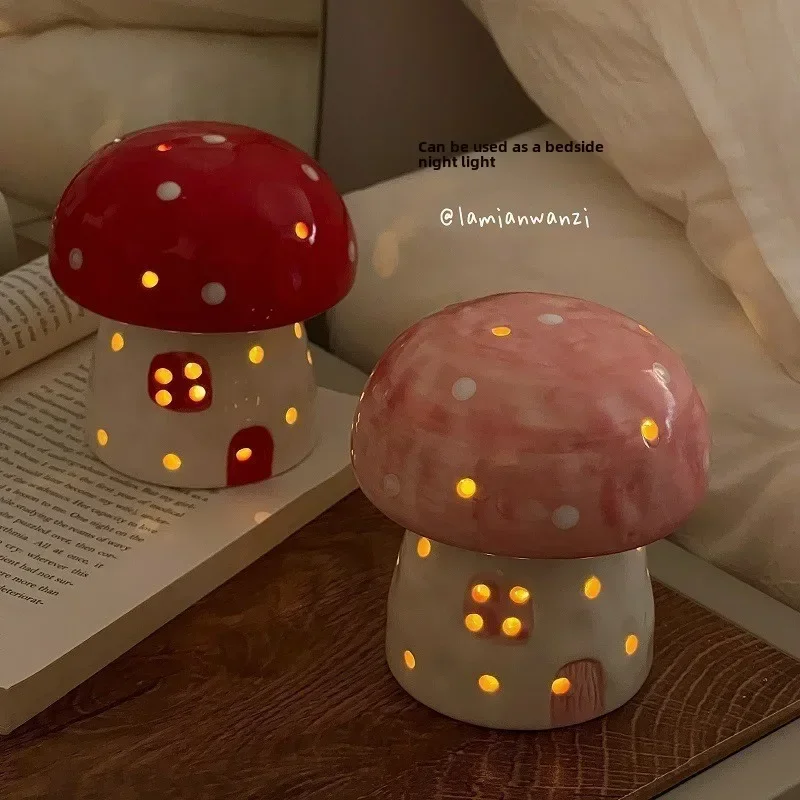 New Creative Mushroom Nightlight Bedroom Bedlight Mini Desktop Sunset Night Lamp Girl Heart Dream Ceramic Light Led Night Light