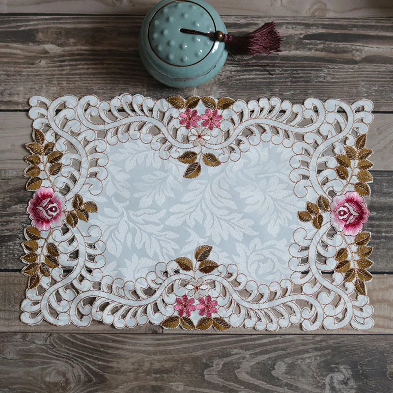 

NEW rose flower embroidery table place mat cloth Wedding Christmas Party placemat kitchen Table decoration and accessories