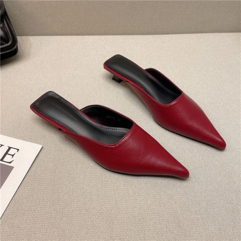 Summer Women Low Heel Sandals Red Rubber Slides Mules Shoes Woman Outside Slippers Normal Comfortable Shoes Female