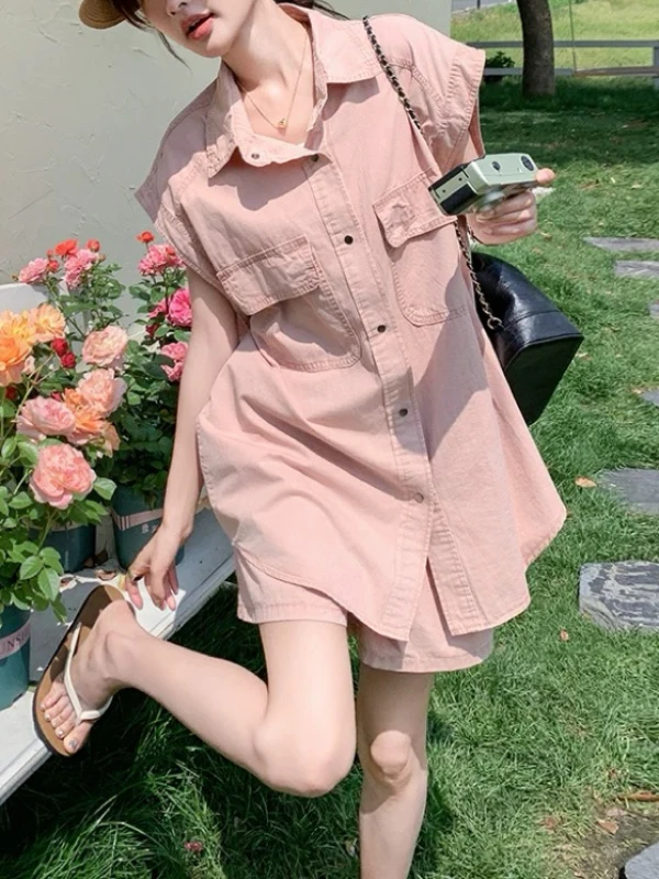 Waed Denim ort Sve irt And orts Set Women's Summer Loose Casual Faion Two-Piece Suit Small Size Friendly