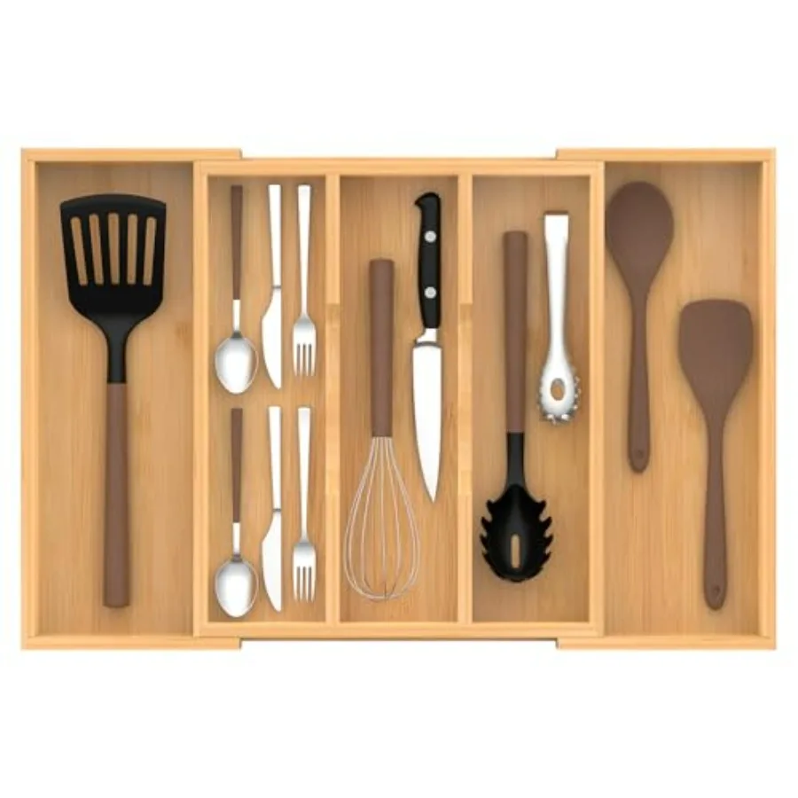 

Bamboo Expandable Kitchen Drawer Organizer, 13" to 23" Adjustable Utensils and Cutlery Tray, Wood Drawer Organizer for Silverwa