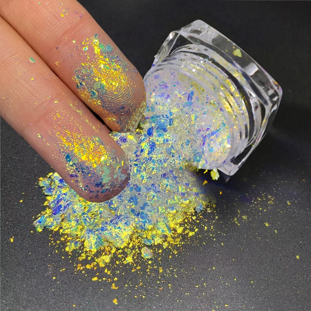 1jar Rainbow Mermaid Opal Pigment Nail Sequin Glitter Shiny Transparent Nail Powder Acrylic Powder Nail Decor For Music Festival