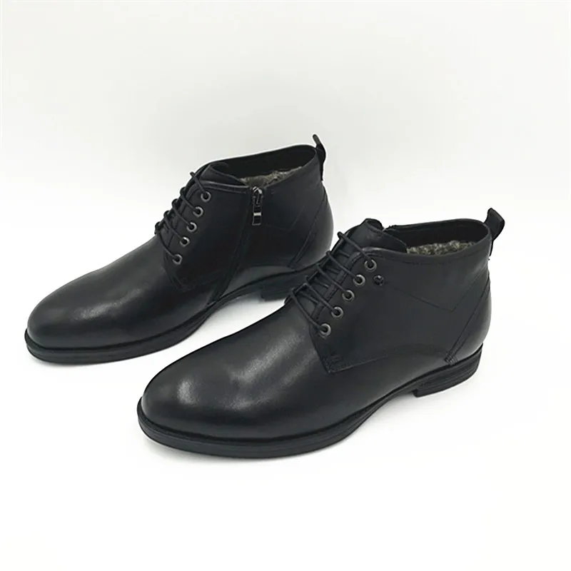 

Мужские высокие ботинки с круглым носком, теплые зимние модные ботинки на молнии, кожаный верх, подкладка из овчины