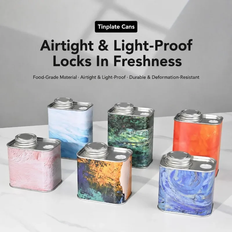 Coffee Canister with One-Way Air Valve, Portable Food Grade Tin Container Hermetic Sealed Airtight for Beans Storage, Painting