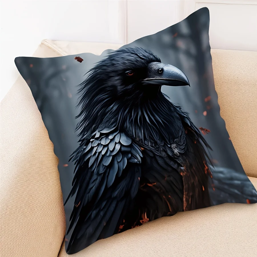 Gothic Raven Crow Pillow Cover Cushion Case Art Print Throw Pillow Decor for Bedroom Home Accent 45x45cm