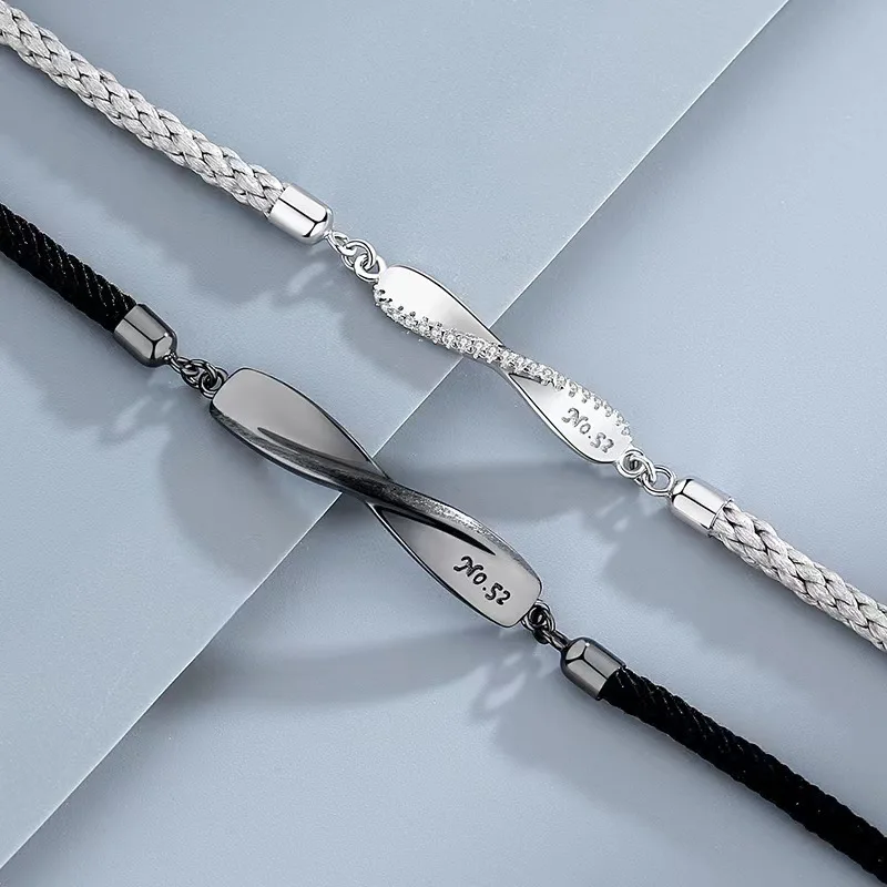 Korean Minimalist Mobius Strip Couple Braided Bracelets Black White Niche Trendy Wrist Rope for Students