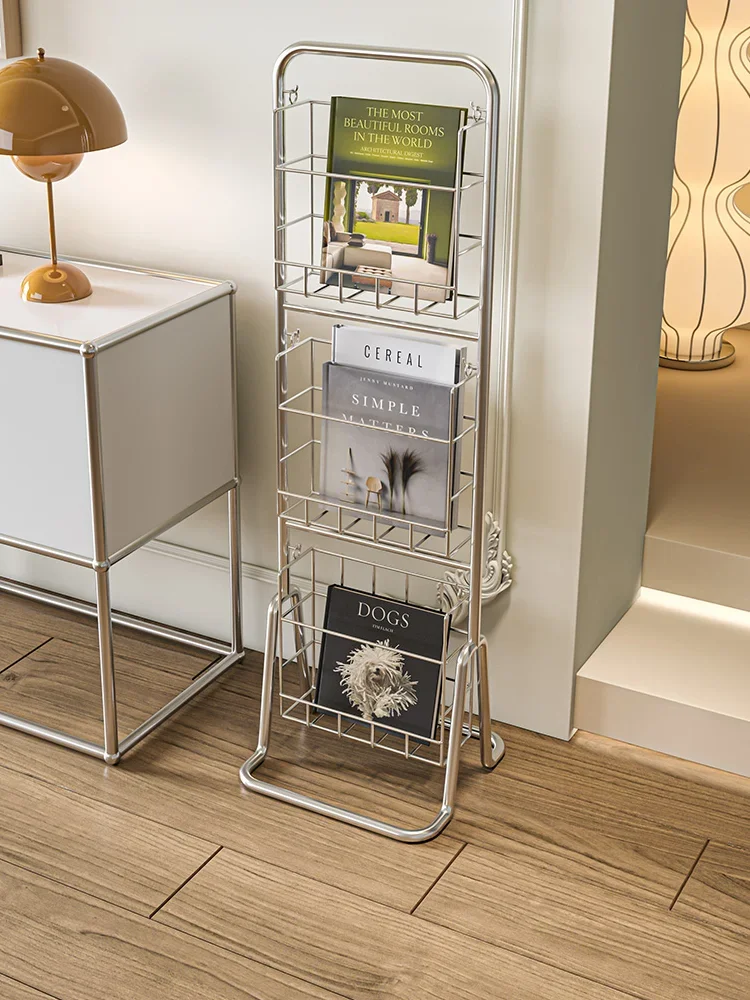 Wrought iron floor-to-wall magazine display rack removable bookshelf small apartment household storage rack