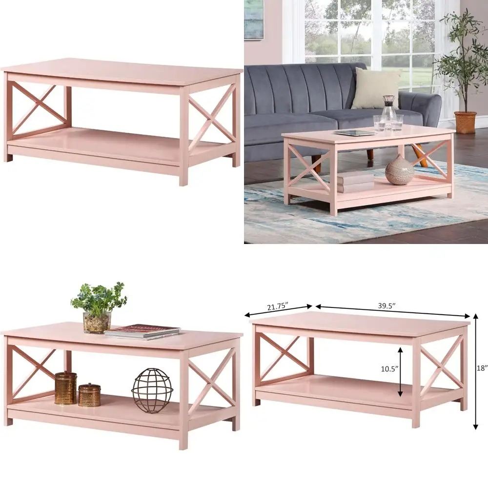 

Румяно-розовый журнальный столик с полкой, удобство в стиле Оксфорд