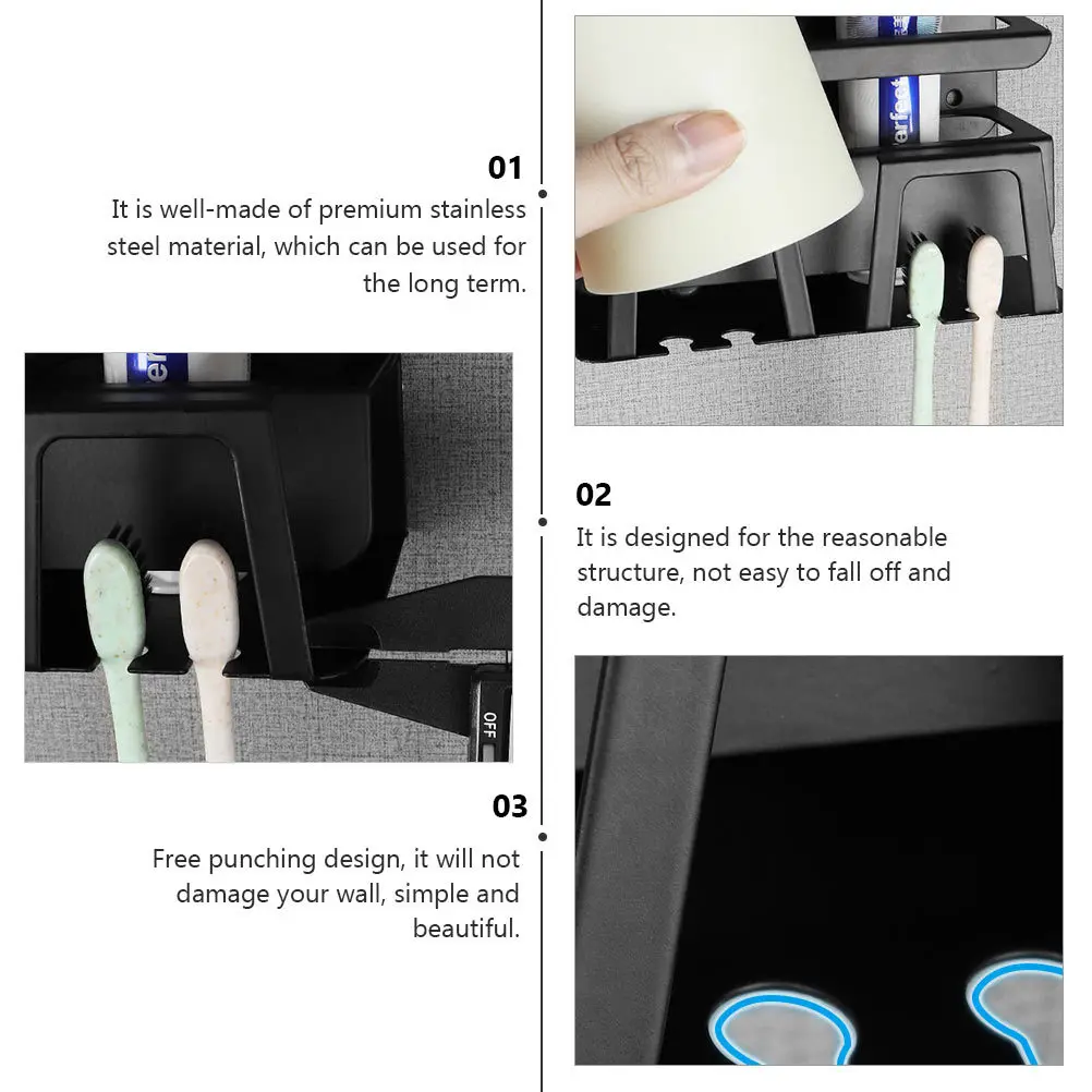 

1Pcs Bathroom Toothbrush Rack Wall Mounted Stainless Steel Toothpaste Gargle Cup Holder No Punching Multifunctional Organizer