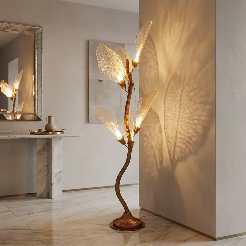 Modern Natural Style Floor Lamp Retro Home Decor Luxury LED Energy Saving Light for Living Room Bedroom Cafe