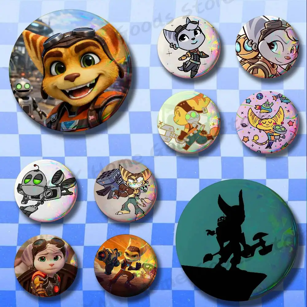 Anime R-Ratchet game Clank Enamel Pins Badge Round Brooch for Backpack Decor Accessories 25/32/44/58/75mm