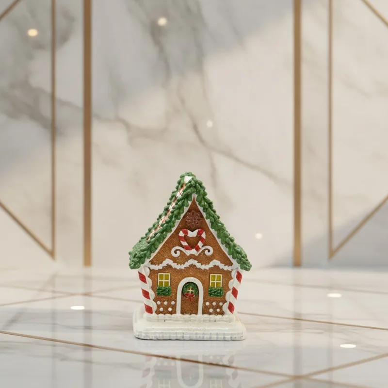 1 PC Creative Christmas Candy Station Gingerbread House Resin Ornament, Multi-scene Holiday Decoration, Cultural Craft Figurine