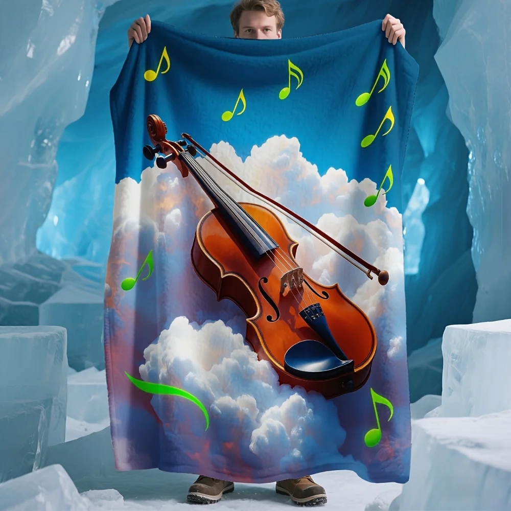 Oversized Musical Violin Blanket Throw Large Decorative Cozy Winter Art Bed Sheet Music 150x200cm