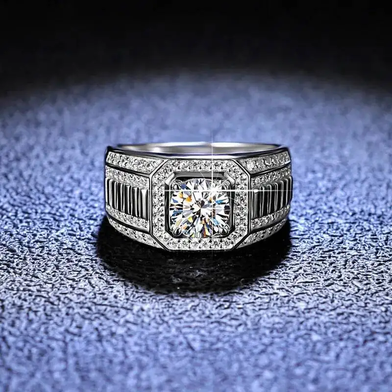 1CT Moissanit Herrenring aus 925er Sterlingsilber mit leuchtender Feuerfarbe, luxuriöser Paar-Ehering für Herren 2026 – Detail 20