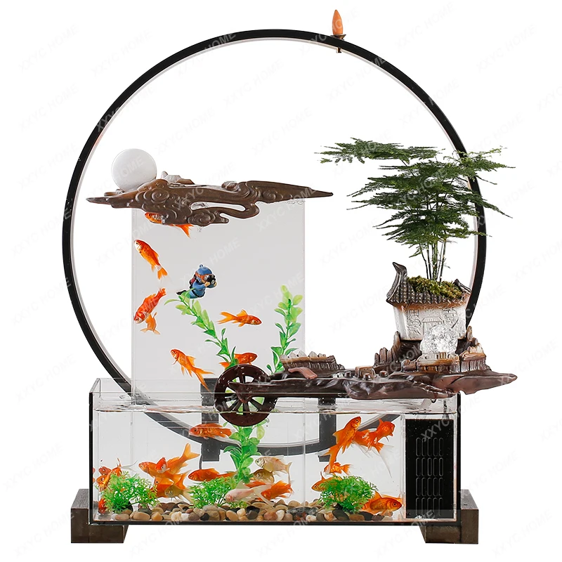 Office Desk Surface Panel Small Glass Fish Globe Aquarium