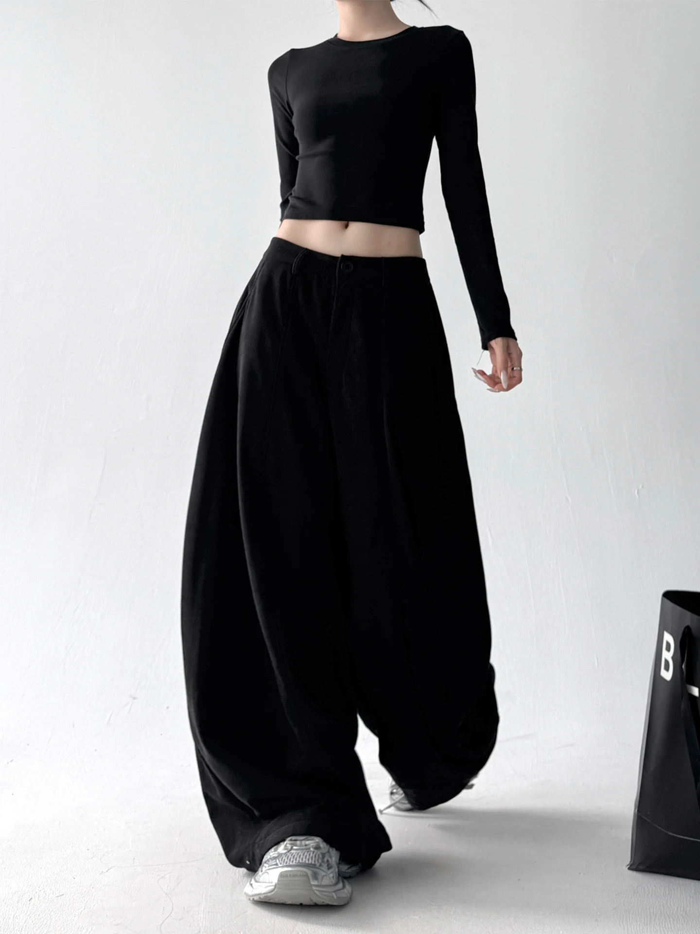 High Waist Loose Wide Leg Pants Floor Length Commuter Trousers Pure Color Casual Straight Cut Polyester Ladies Faion