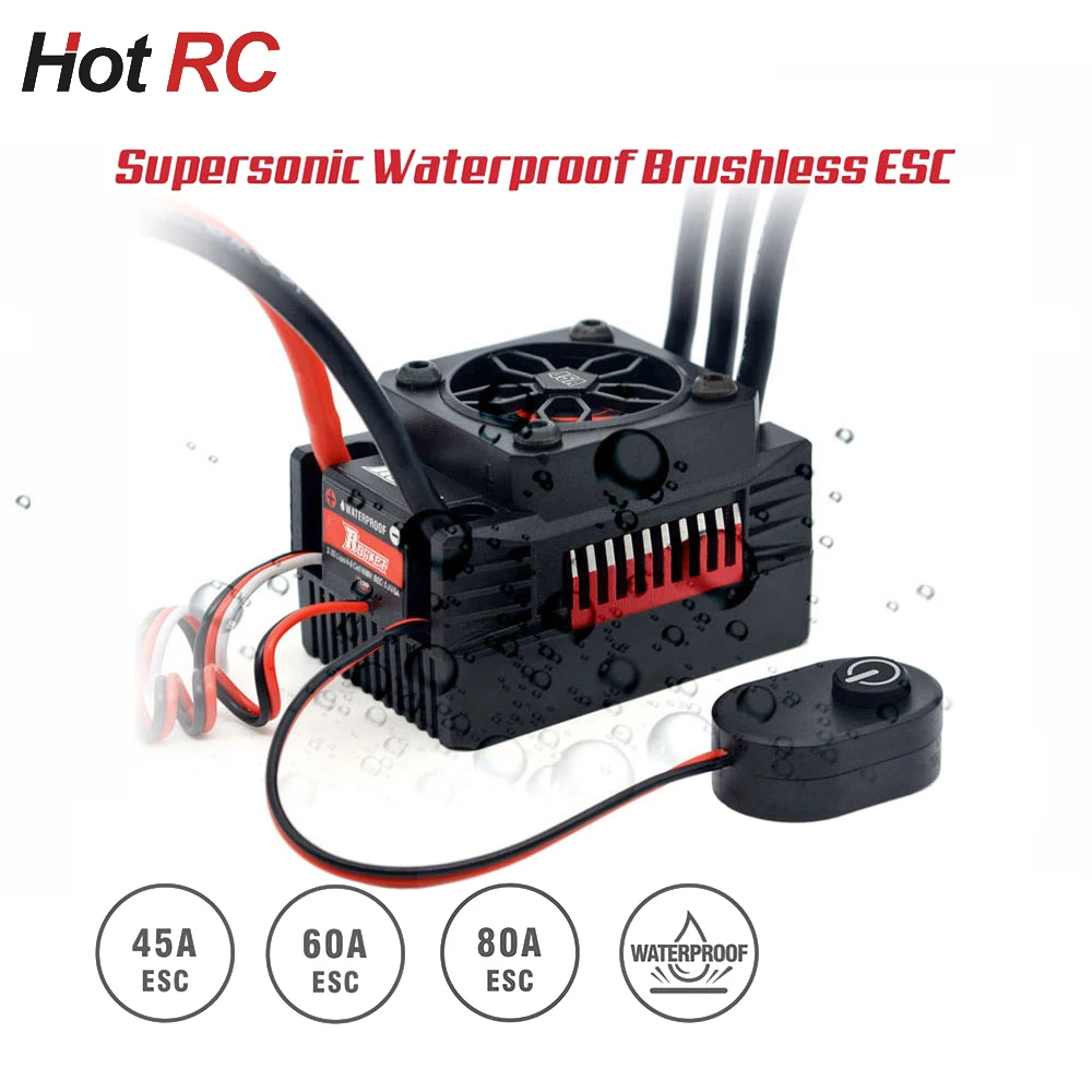 

Surpass Hobby Rocket Supersonic V2 Waterproof 45A/60A/80A 2-3S Brushless ESC Electric Speed Controller For 1/8 1/10 1/12 RC Car