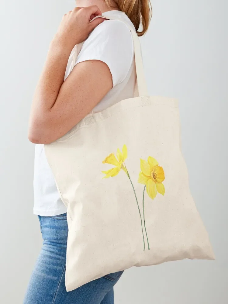 hand painted yellow daffodils watercolor painting Tote Bag shopping bag custom fabric bag Woman shopper