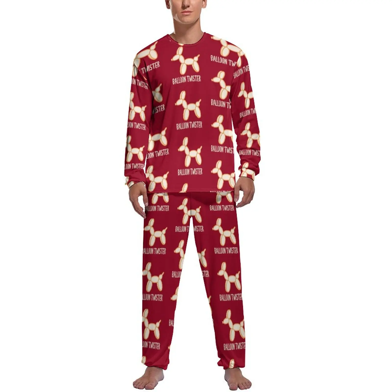 Balloon Twister Pajamas Long Sleeves Funny Dogs Print Two Piece Casual Pajama Sets Autumn Men Custom Kawaii Home Suit