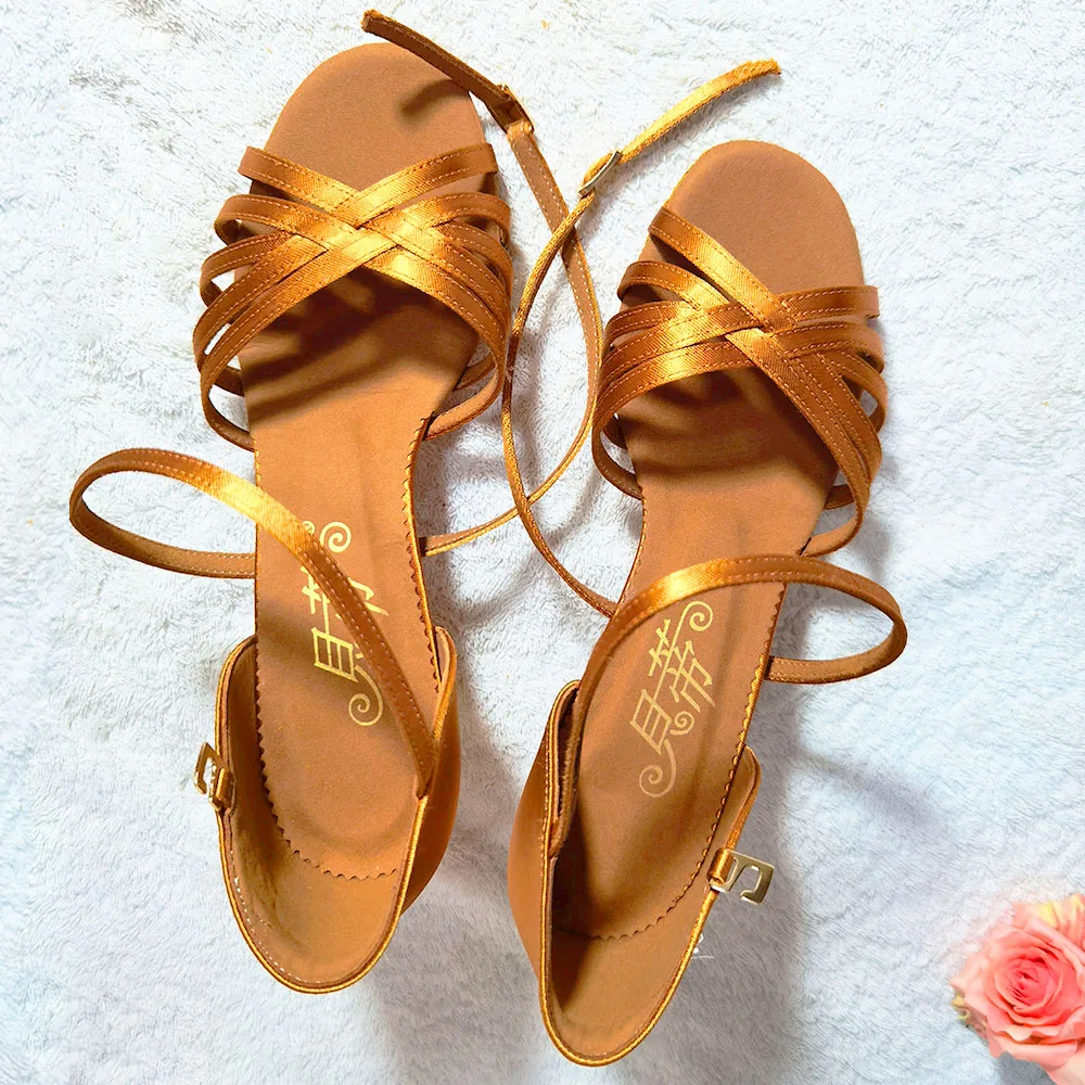 Betty Latin Dance Shoes for Female Adult Professional High Heels, Satin Soft BottomNationalStandard RumbaChaCha Dance ShoesBD216