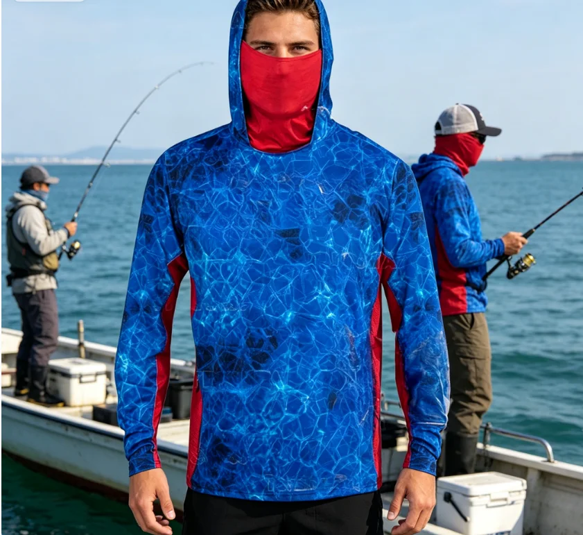 

Fishing Shirt UPF50 Fish Hoodies Men Mask Cap Hoody Fishing Shirts Camisa Angling Tops Wear Fishing Clothing Moisture Wicking