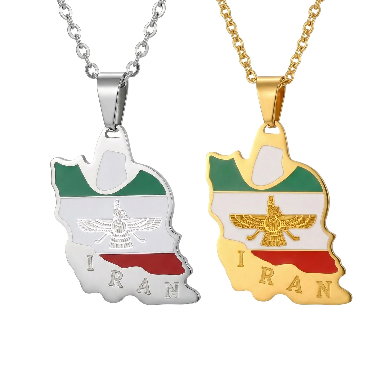Iran Map Pendant Necklace for Men Women Stainless Steel Iranian Flag Necklaces Fashion Jewelry Gifts
