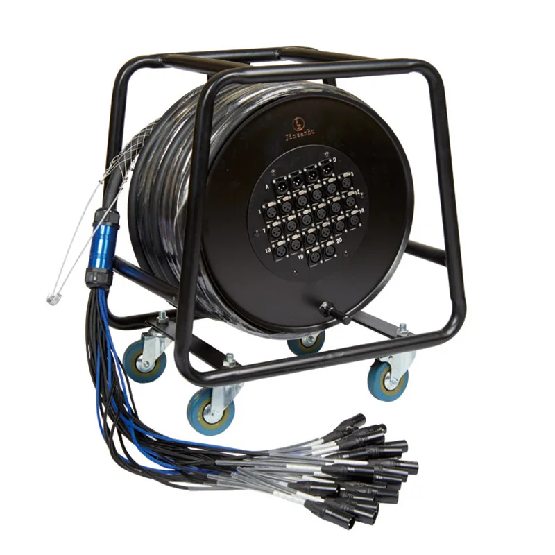 Professional Stage 16-Way 380 Small Multi-Channel Audio Signal Cable Car PVC Jacket Mobile Reel XLR Connector Braid Shielding