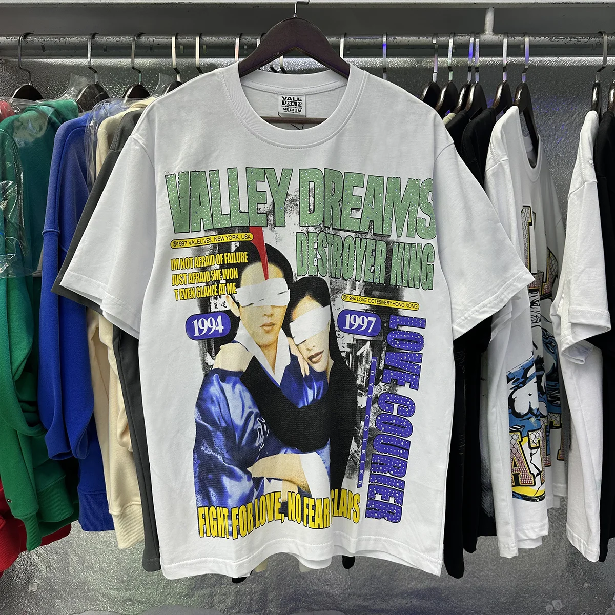 High Quality VALE Boxing Dog Washed Hand Worn VALLEY T SHIRT Fashion T-Shirts Men Summer Style Women Vintage American Style Tee