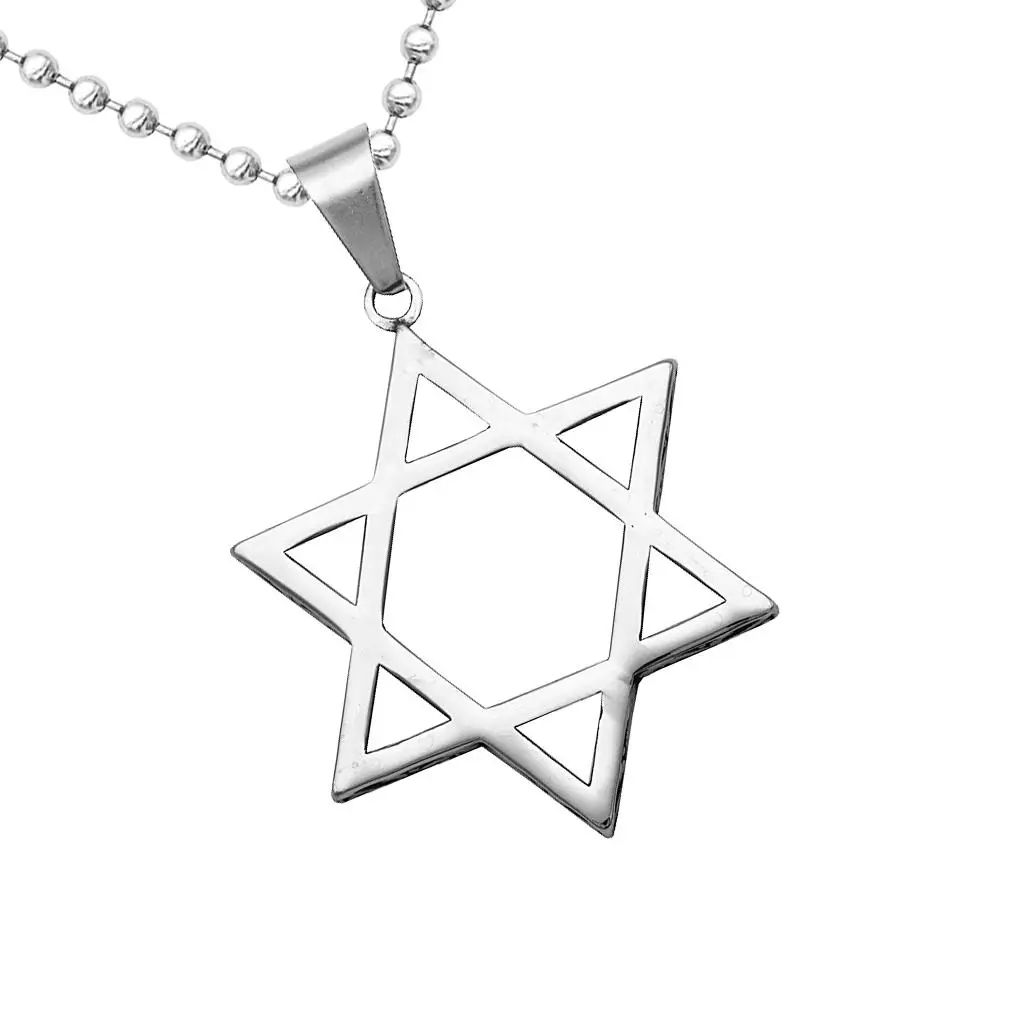 Men Stainless Steel Star Necklace Unique Hexagram Pendant Stylish Beaded Chain Necklace for Trendy Look