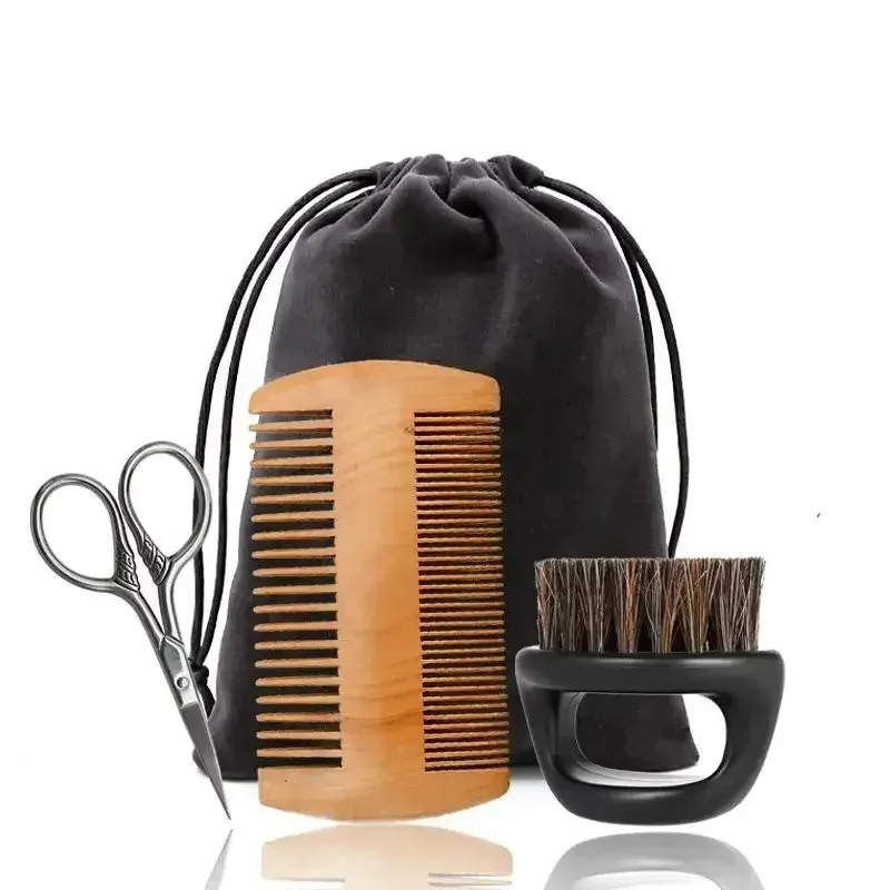 Professionele Zachte Varkenshaar Houten Baard Scheerkwast Mannen Snor Kam Kit Met Gift Bag Kapper Borstel Haar Kammen