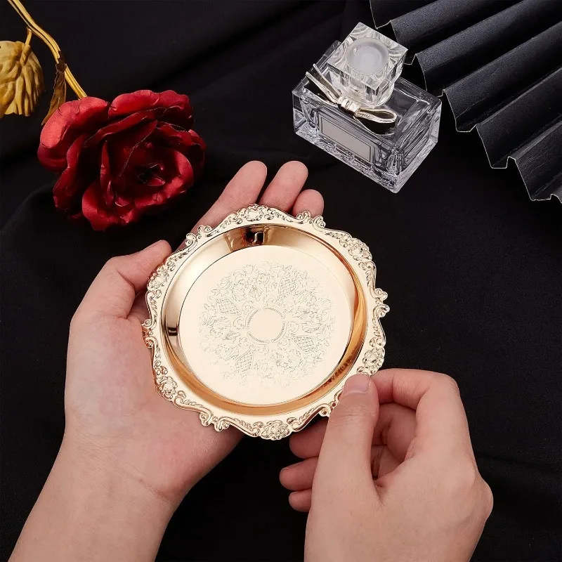 Vintage Geschnitztes Eisen-Schmucktablett in Gold- und Silberoptik, Dekorativer Organizer, Eleganter Ringhalter, Schmuckschale für Schminktisch-Dekoration – Detail 7