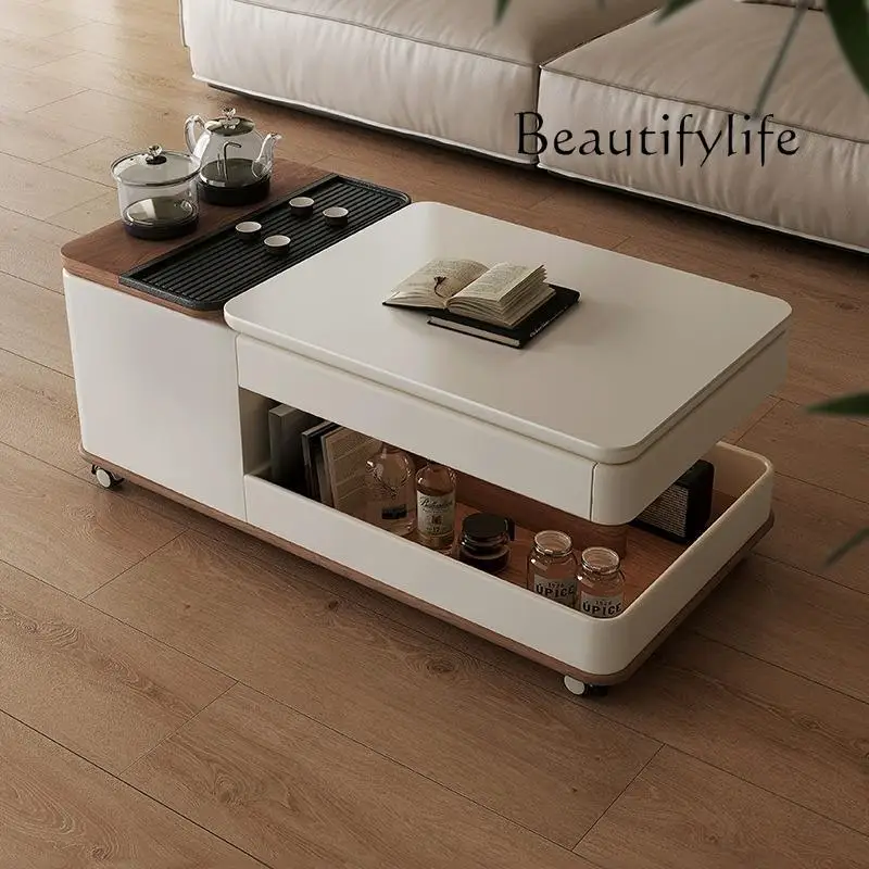 طاولة قهوة ذات بلاطة صخرية قابلة للرفع، طاولة قهوة، صنع الشاي، طاولة شاي حديثة وبسيطة ومتقدمة ومتعددة الوظائف