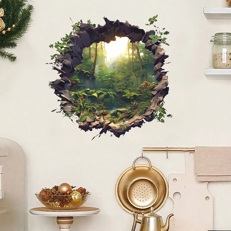 Deep forest scenery, broken walls, wall decorations, stickers for bedroom, living room, corridor beautification, wall stickers