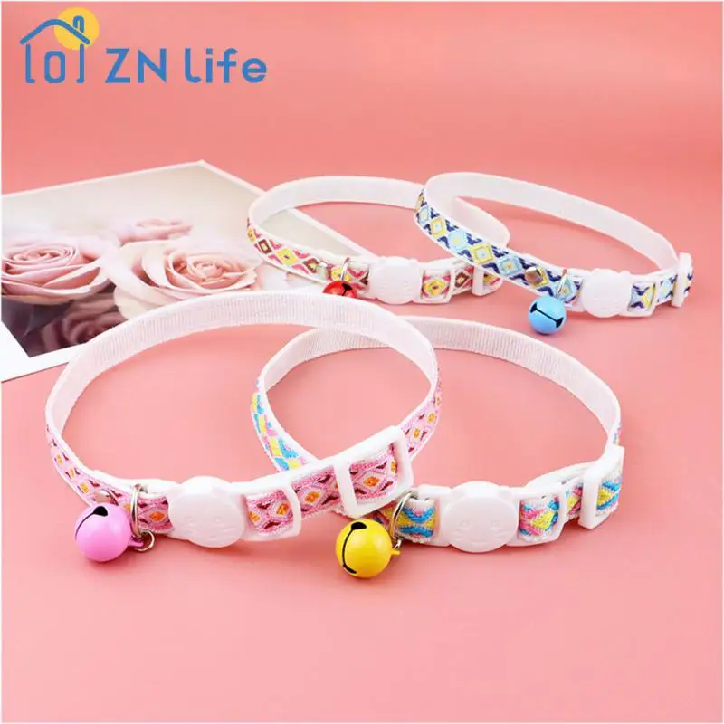 Cat Collar With Bells Adjustable Anti-choking Ethnic Jacquard Pet Supplies Cat Collar Safety Necklace