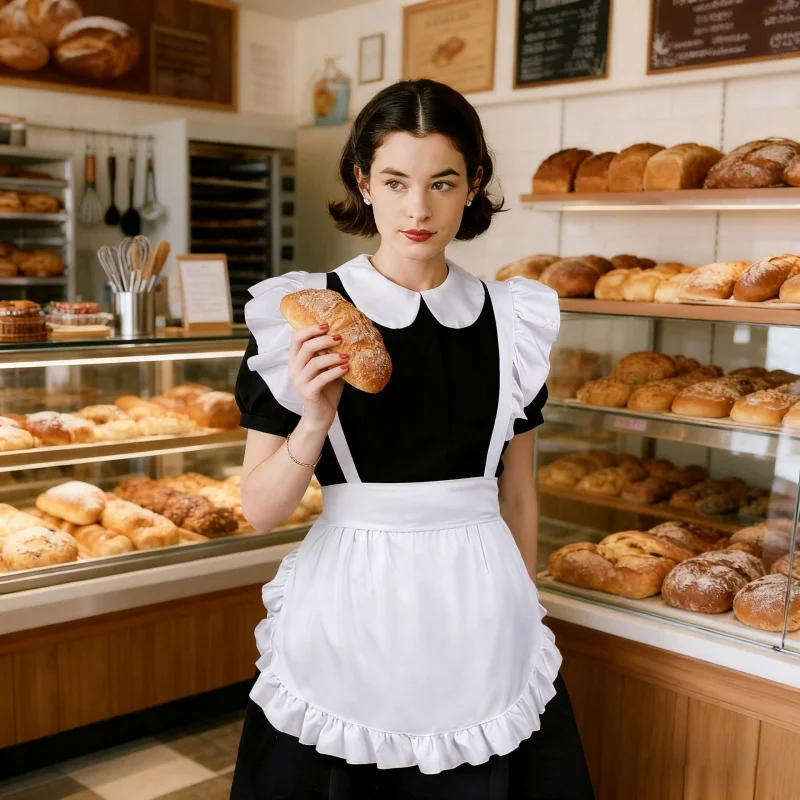 Lolita maid apron with ties, no pockets, ruffled waist apron, coffee shop workwear