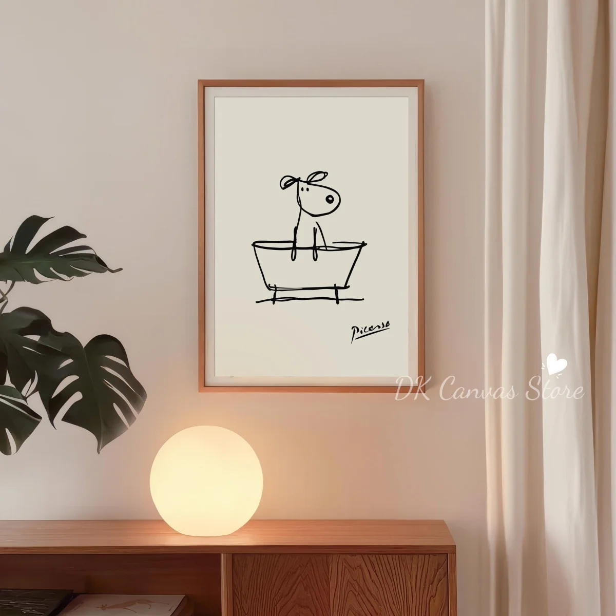 Funny Dog in A Bathtub Canvas Prints Poster Modern Minimalist Picasso Line Art Prints Living Room Bathroom Wall Art Home Decor