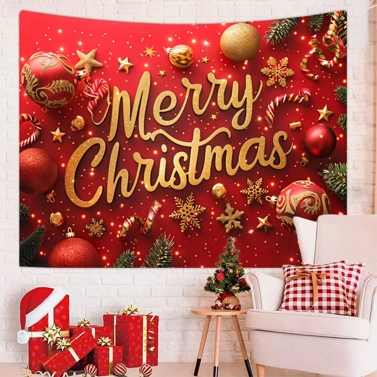 1pc Merry Christmas Tapestry Happy New Year Blessings Poster Decoration Background Wall Hanging Tapestry Horizontal Length