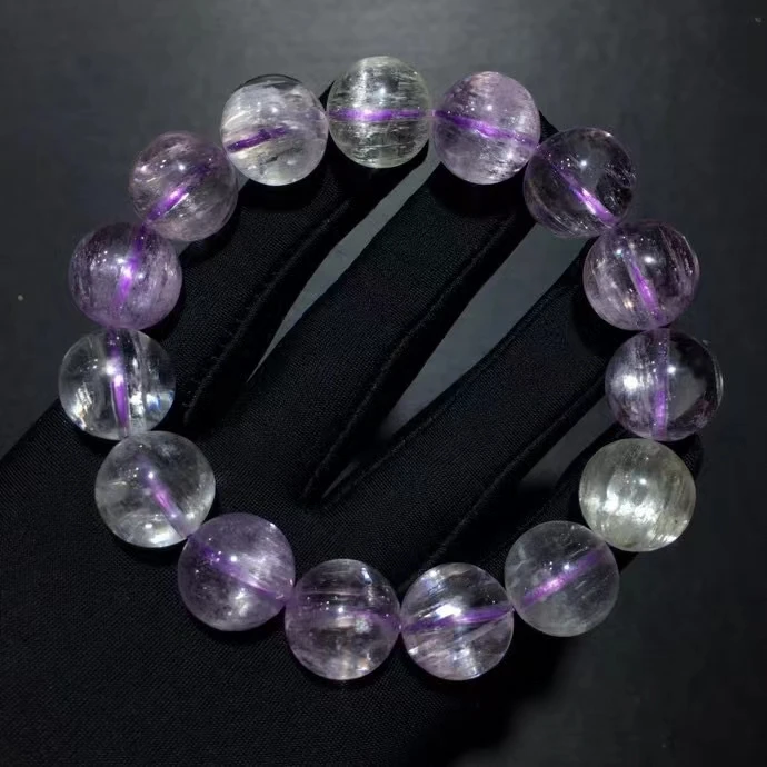 Natural Purple Kunzite Quartz Clear Round Beads Bracelet Cat Eye 15mm Fashion Women Men Kunzite Beads Rare Powerful AAAAAA