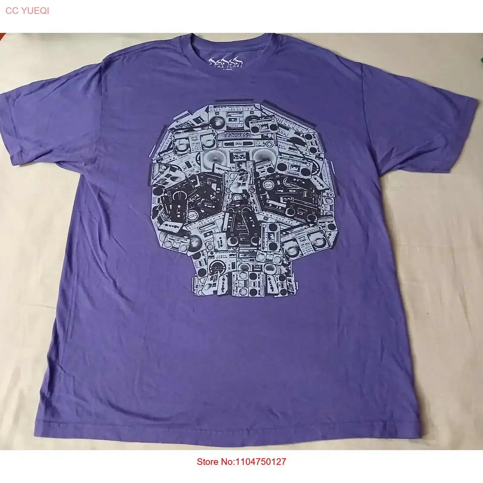Solar Flare Boom Box Skull Mens Purple T Shirt Size XL vintage Washed streetwear fashion homme graphic Unisex Breathable Casual