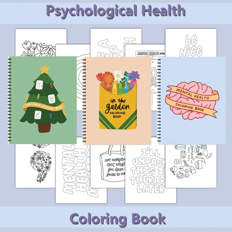 

20page Hardcover Mental Health Coloring Book, Garden、Christmas theme，Exercise Brain's Response To Patterns, Gift For Student