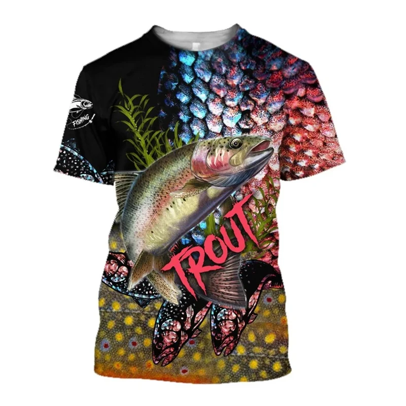 Trout Fishing 3D Printed Pattern T-shirt Men\'s T-shirt Casual Women\'s Summer Fashion Short sleeved Top