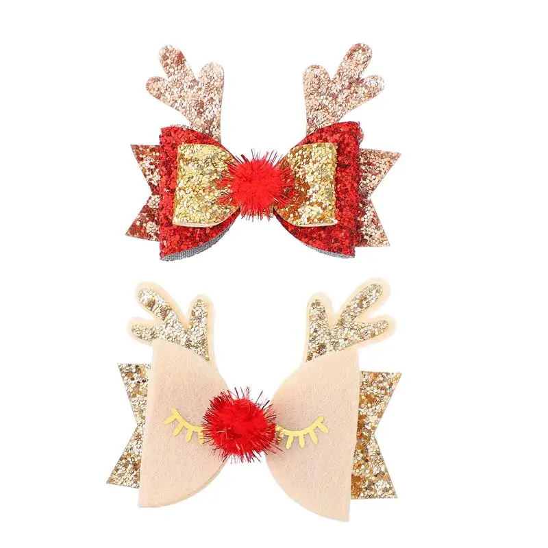 

2pcs Christmas Hairpins Sequin Elk Antlers Clip Animal Costume Accessory