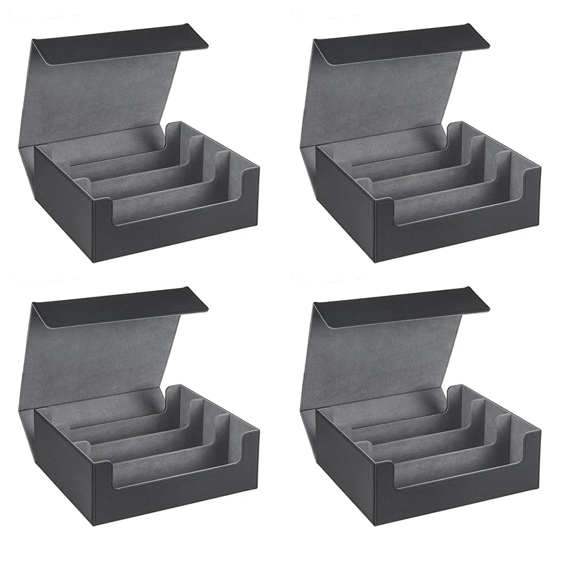 HOT SALE 4X 1800+ Card Deck Case For Trading Cards, Magnetic Card Storage Box Top Side-Loading Deck Case Black+Gray